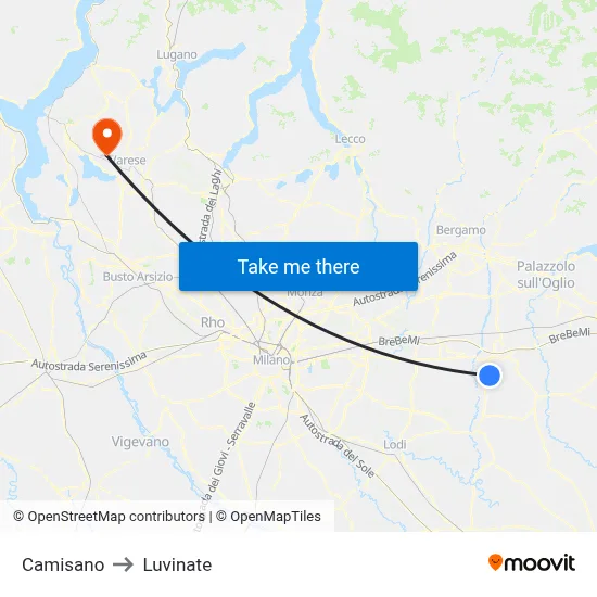 Camisano to Luvinate map