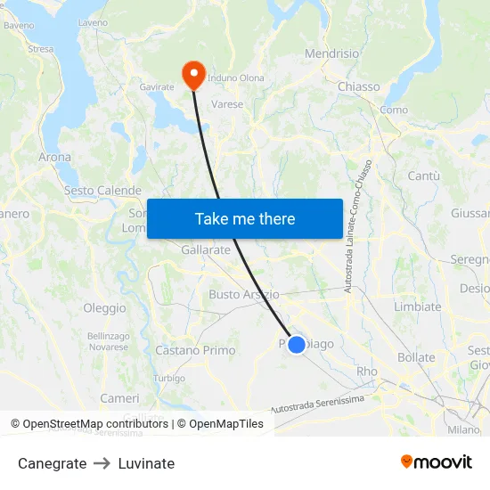 Canegrate to Luvinate map