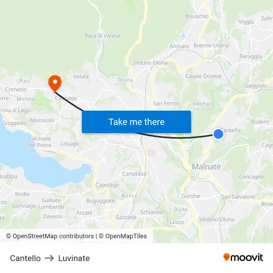 Cantello to Luvinate map