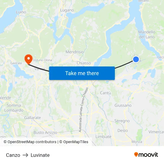 Canzo to Luvinate map