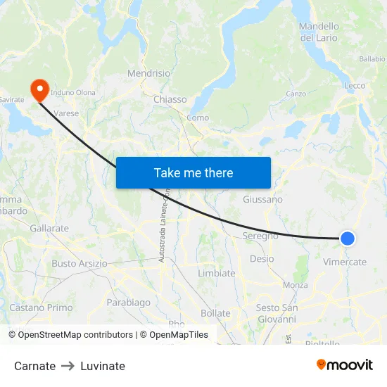 Carnate to Luvinate map