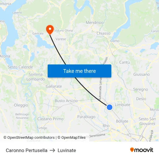 Caronno Pertusella to Luvinate map