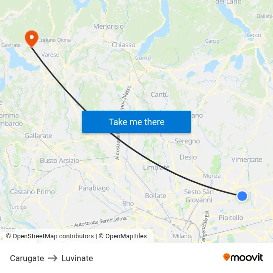 Carugate to Luvinate map