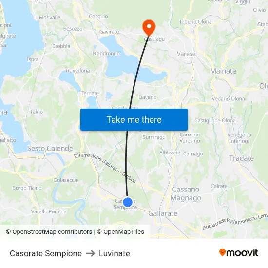 Casorate Sempione to Luvinate map