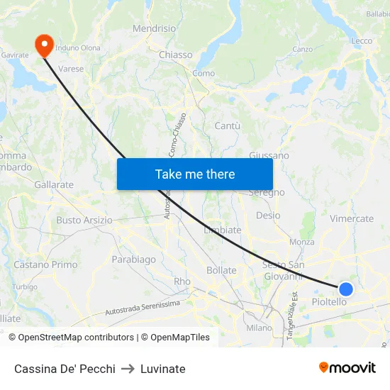 Cassina De' Pecchi to Luvinate map