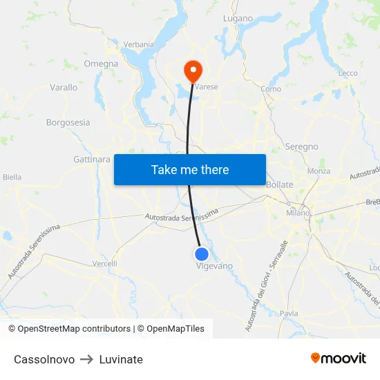 Cassolnovo to Luvinate map