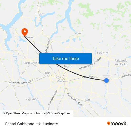 Castel Gabbiano to Luvinate map