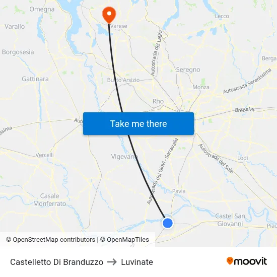 Castelletto di Branduzzo to Luvinate map