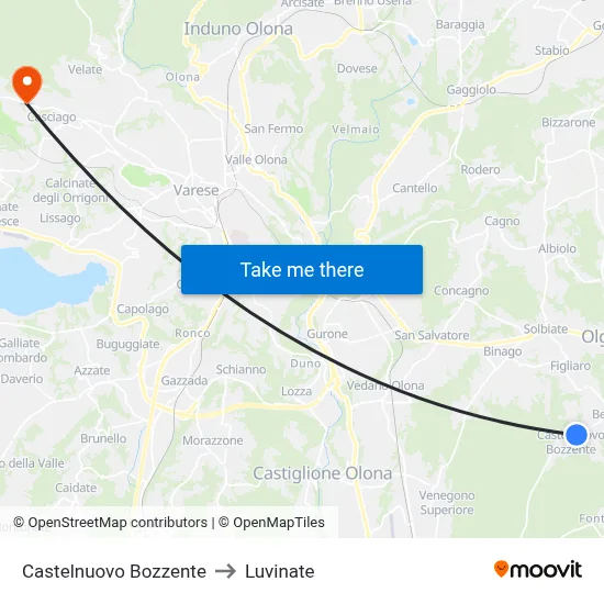 Castelnuovo Bozzente to Luvinate map