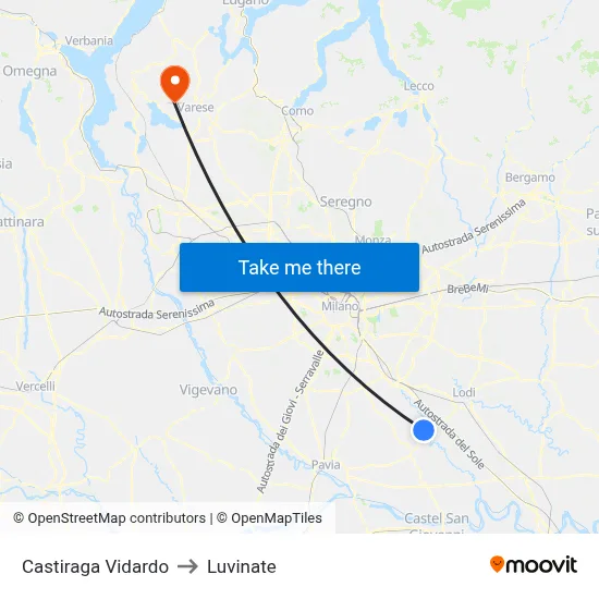 Castiraga Vidardo to Luvinate map