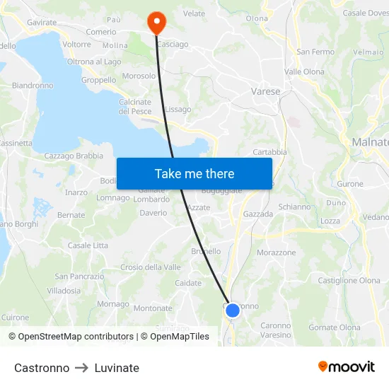 Castronno to Luvinate map