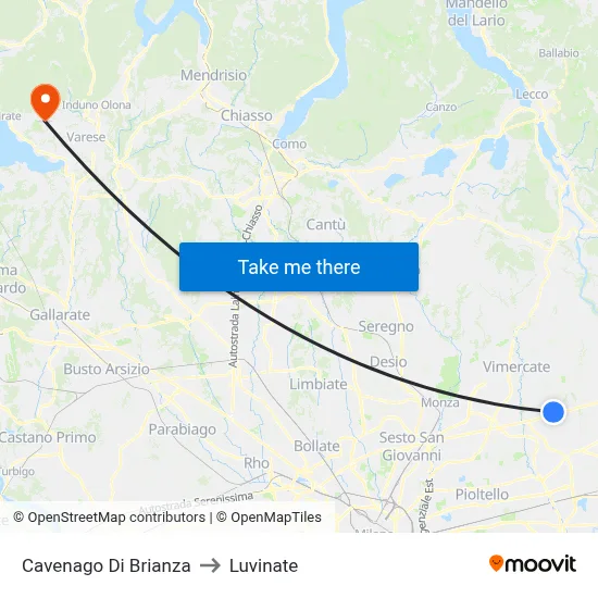 Cavenago di Brianza to Luvinate map