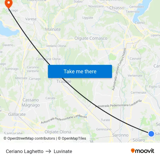 Ceriano Laghetto to Luvinate map