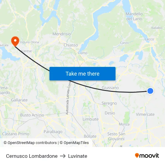 Cernusco Lombardone to Luvinate map