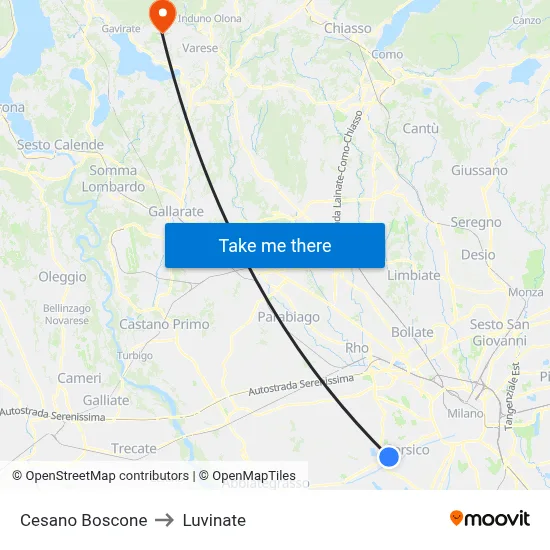 Cesano Boscone to Luvinate map