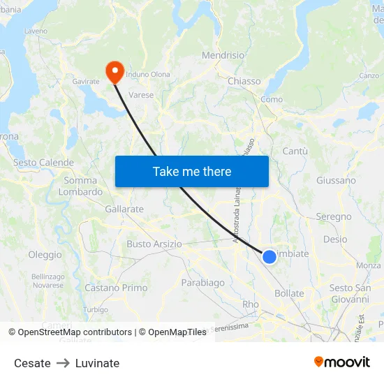 Cesate to Luvinate map