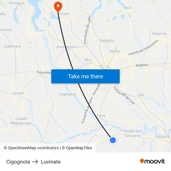 Cigognola to Luvinate map