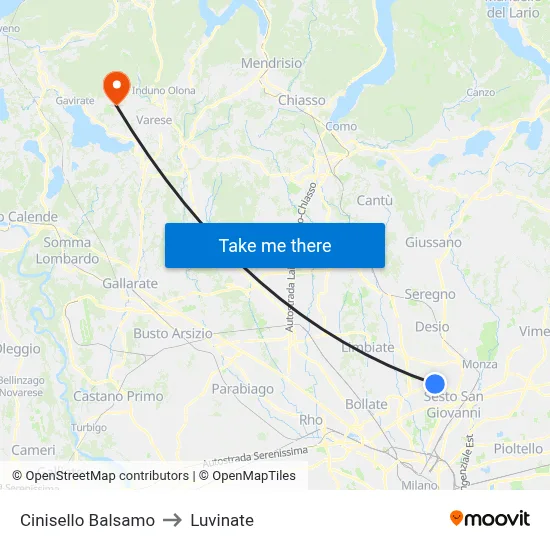 Cinisello Balsamo to Luvinate map