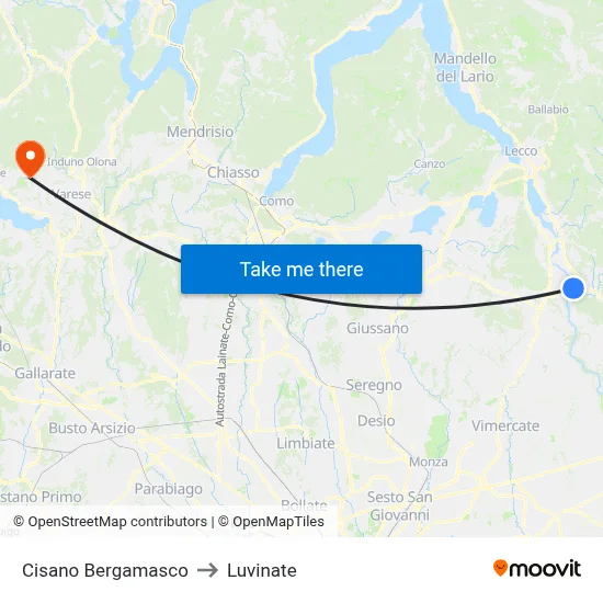 Cisano Bergamasco to Luvinate map