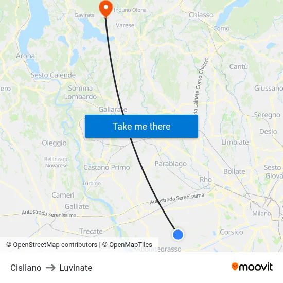 Cisliano to Luvinate map
