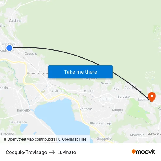 Cocquio-Trevisago to Luvinate map