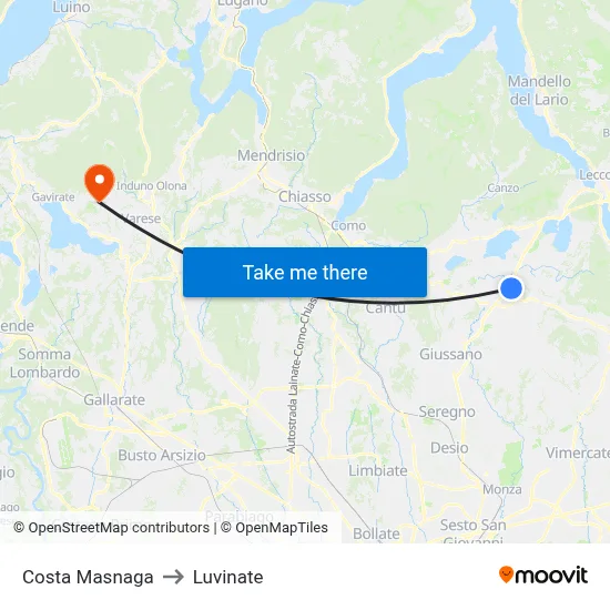 Costa Masnaga to Luvinate map