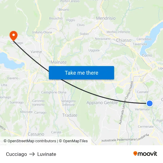 Cucciago to Luvinate map