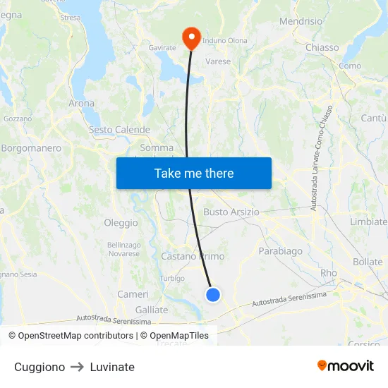Cuggiono to Luvinate map