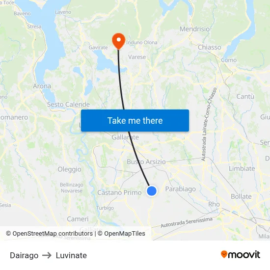 Dairago to Luvinate map