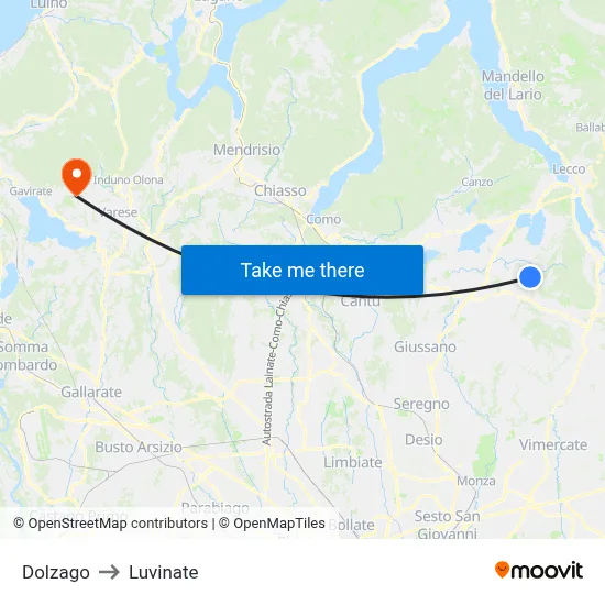 Dolzago to Luvinate map