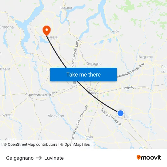 Galgagnano to Luvinate map
