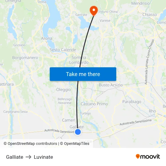 Galliate to Luvinate map