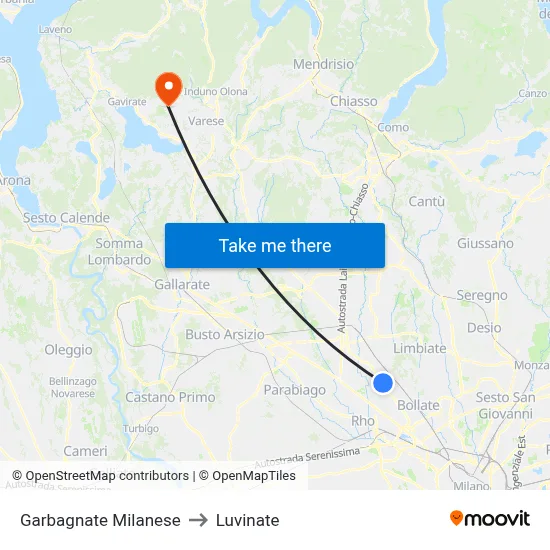 Garbagnate Milanese to Luvinate map
