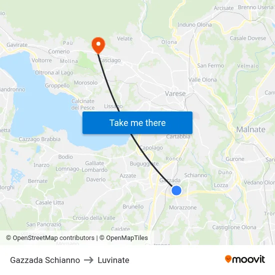 Gazzada Schianno to Luvinate map