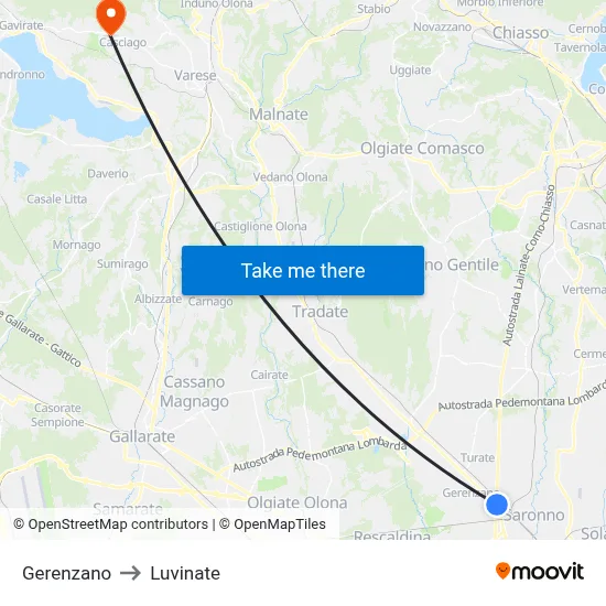 Gerenzano to Luvinate map