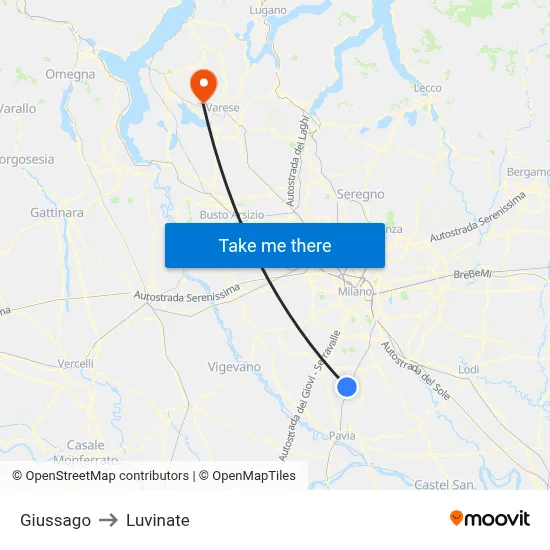 Giussago to Luvinate map