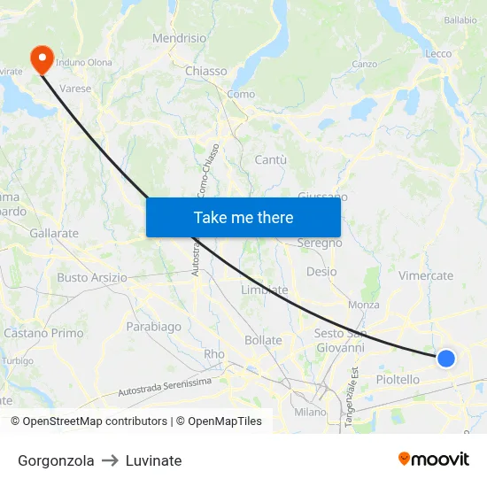 Gorgonzola to Luvinate map