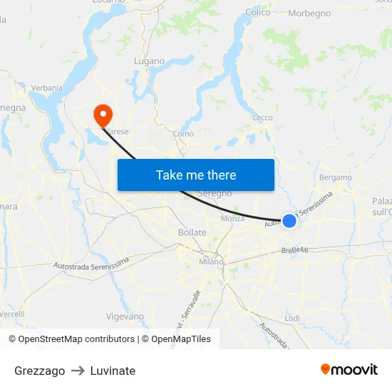Grezzago to Luvinate map