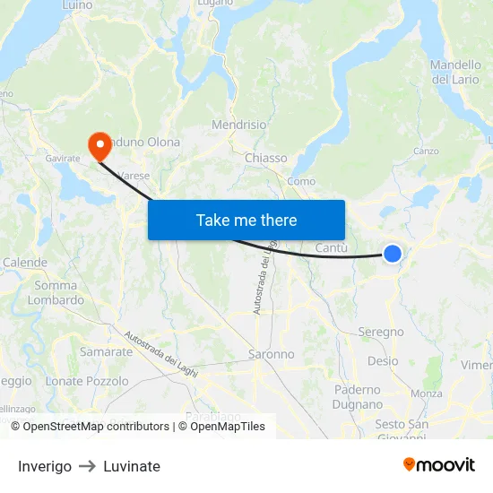 Inverigo to Luvinate map