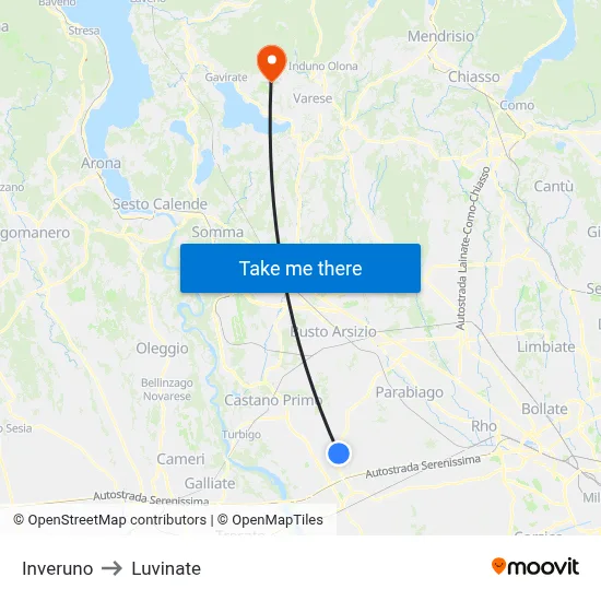 Inveruno to Luvinate map