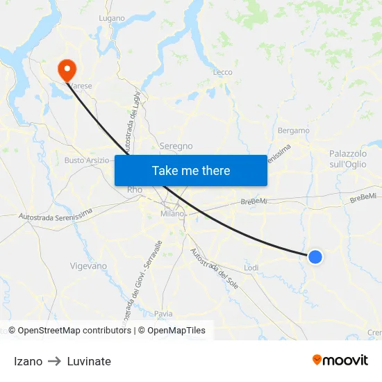 Izano to Luvinate map
