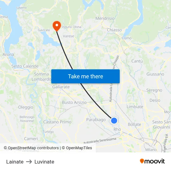 Lainate to Luvinate map