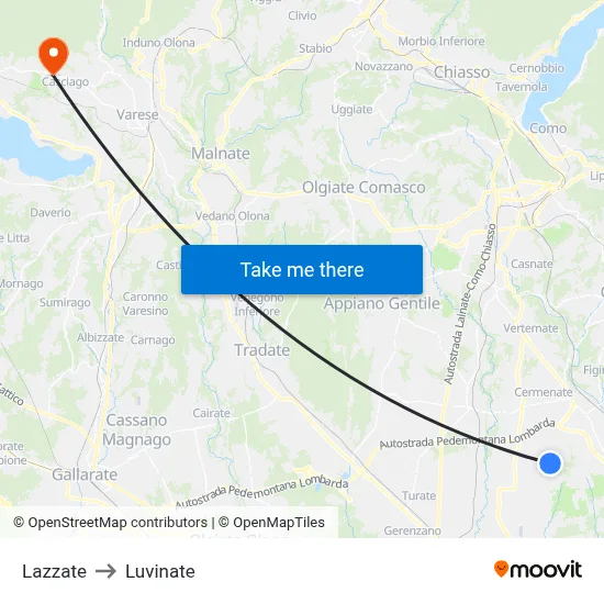 Lazzate to Luvinate map