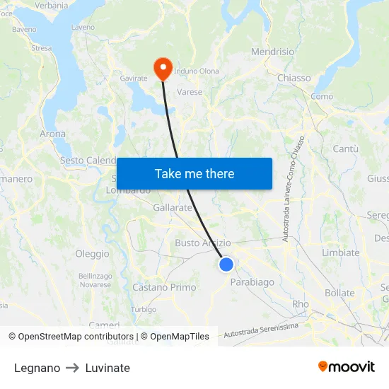 Legnano to Luvinate map