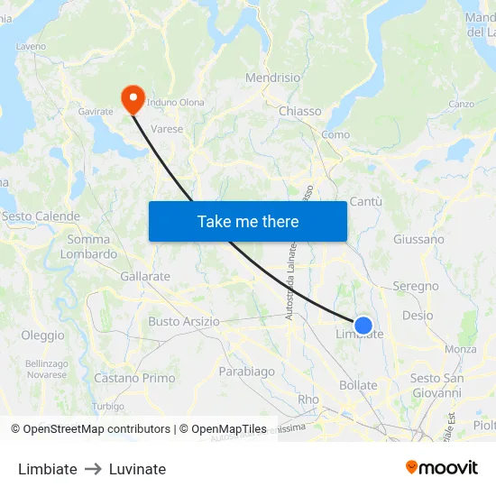 Limbiate to Luvinate map