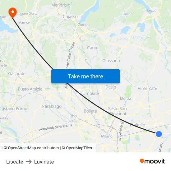 Liscate to Luvinate map