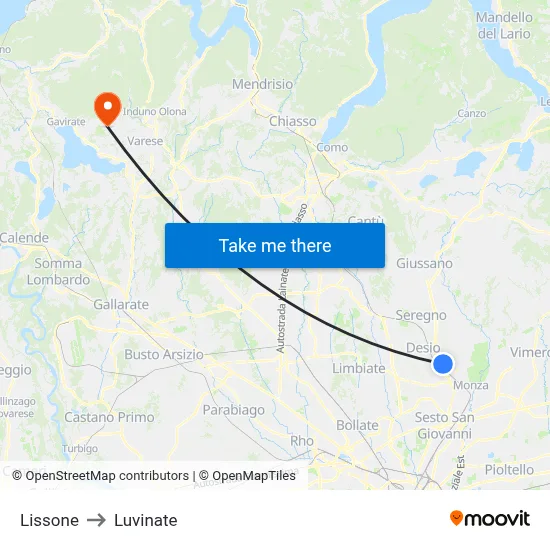 Lissone to Luvinate map