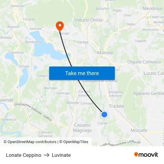 Lonate Ceppino to Luvinate map
