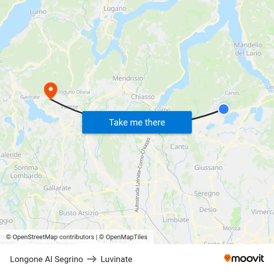 Longone Al Segrino to Luvinate map