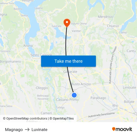 Magnago to Luvinate map